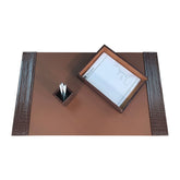 Brown Crocodile Embossed Leather Desk Set, 3pc
